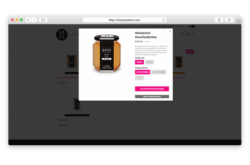 Schnellansicht des Produkts mit klarem Call-to-Action