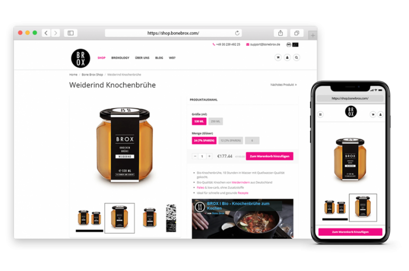 Die Produktdetailseite auf Desktop- und Mobile-Geräten mit benutzerfreundlicher CTA-Platzierung.