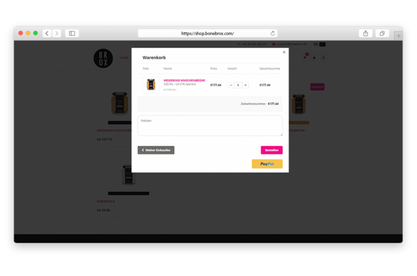 Ein easy-to-use Bestellprozess. Von der Schnellansicht in den Warenkorb, ganz ohne Weiterleitung. 