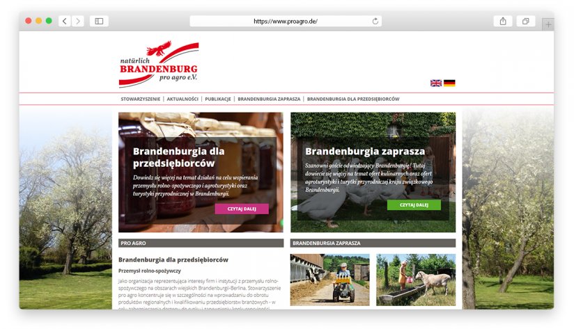 Die pro agro Verbandsseite auf Polnisch.