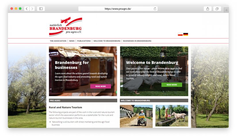 Die pro agro Verbandsseite auf Englisch.